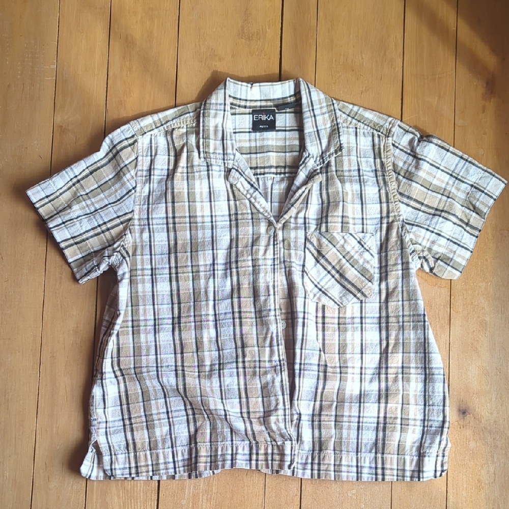 Erika Casual Plaid Shirt - Tan and Black